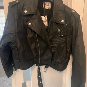 Wrangler Women's Classic Black Leather Biker Jacket